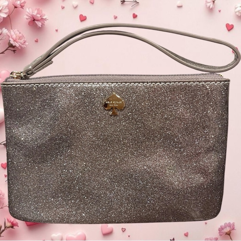 Kate Spade Sparkling Silver Glitter Wristlet EUC
